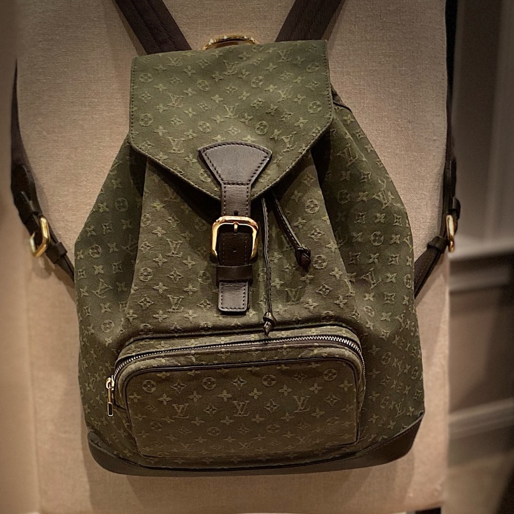 Louis Vuitton Green Monogram Backpack with Flap Closure